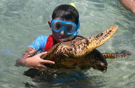 Brayan e tartaruga a Coco Island