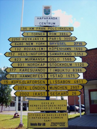 Haparanda - cartello distanze chilometriche